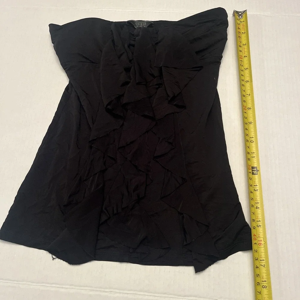 GUESS sleeveless Black Top Ruffle Front Women's Small Stylish Elegant Stretchy - Picture 7 of 8